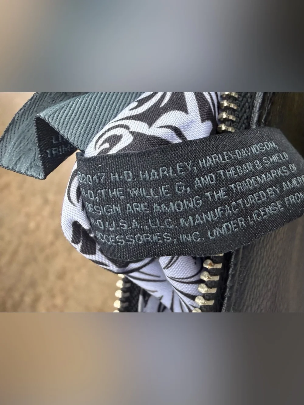 Harley Davidson Black Crossbody Bag with Silver Snake-Effect Panel